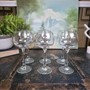 Set of 6 Vintage Cordial Liqueur Wine Glasses Swirl Starburst Footed Base